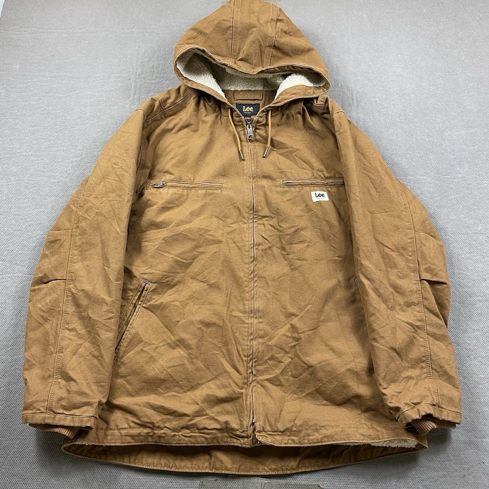 Lee Jacket Mens Large Brown Bomber Duck Canvas Sherpa Fleece Lined Workwear